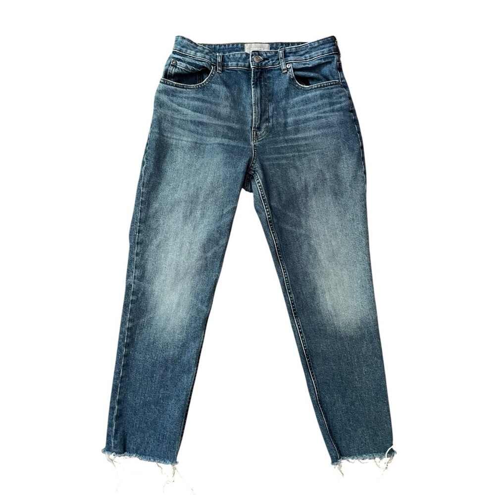 Everlane Curvy Cheeky Straight Jeans 30 Crop Raw Hem High Rise Medium Wash